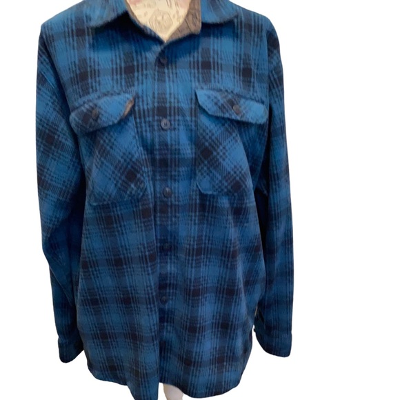 Authentic Wrangler Blue Black Plaid Fleece Button Up Long Sleeve Flannel Shirt - Picture 2 of 8